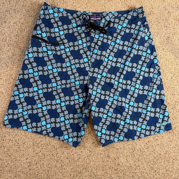 Patagonia Men's 32 Swim Trunks Blue Grey Print 8" Inseam No Liner - Picture 1 of 4